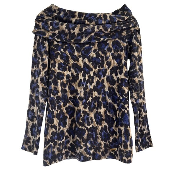 Blumarine Women's Multicolor Wool Animal Print Off Shoulder Long Sleeve Top 6 - Picture 1 of 9